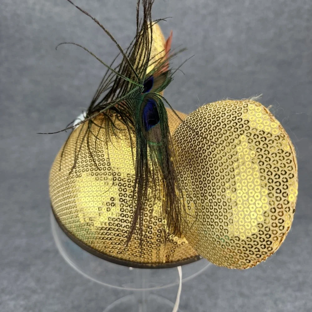 Disney Parks Minnie Mouse Gold Sequin Ears Peacock Feather Headband One Size